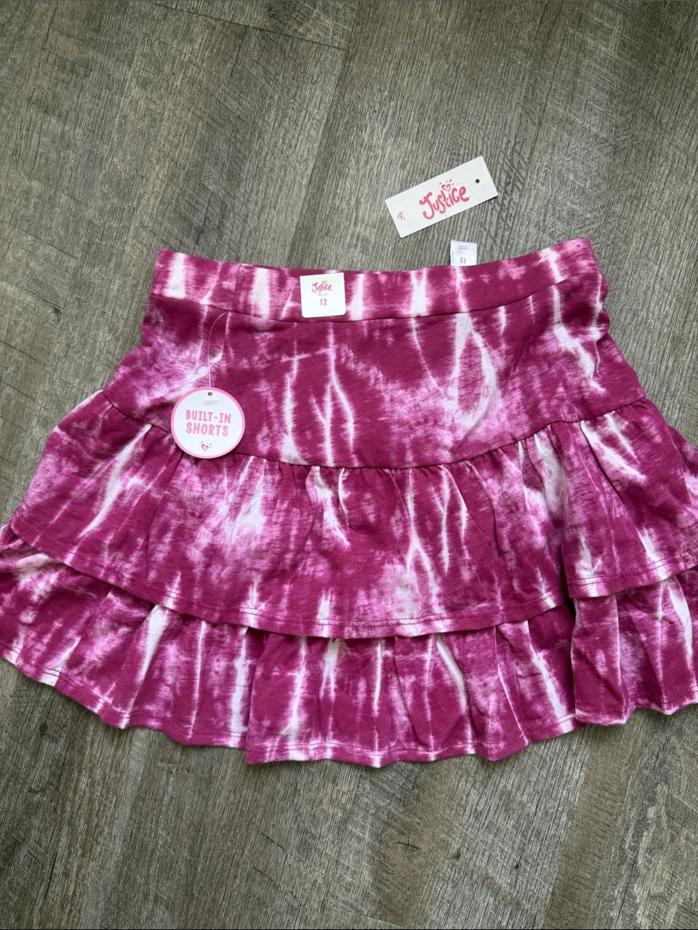 Justice Girls' Magenta Tie-Dye Long Sleeve Top & Ruffle Skort Set - Picture 5 of 8
